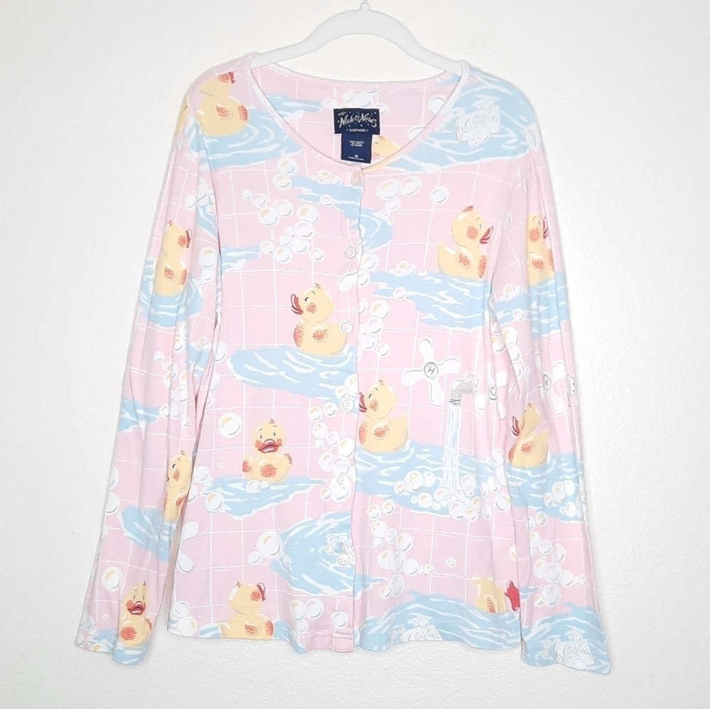Nick & Nora Pink Blue Rubber Duck Pajama Top